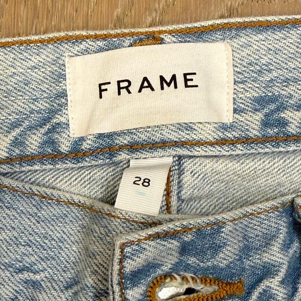 Frame Denim High-Rise Le Baggy Palazzo- Light Blue with Tan Stitching